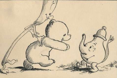 Dulieu, Jean - 1 Original drawing - Paulus de Boskabouter - Beertje met zijn 2 vriendjes - jaren 1950 | Catawiki