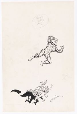 Lot 132 - ED HANNIGAN THE OFFICIAL HANDBOOK OF THE MARVEL UNIVERSE #2 & #3 COMIC BOOK COVER ELEMENTS ORIGINAL ART.