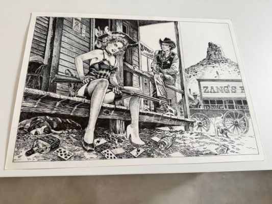 Osman Hadjarevic - 1 Original drawing - Tribute to Blueberry - La femme à la Carabine | Catawiki