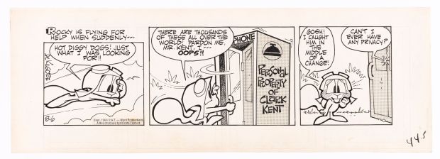 Lot 39 - AL KILGORE BULLWINKLE AUGUST 6, 1964 DAILY STRIP ORIGINAL ART (CLARK KENT CONTENT). | Hake’s