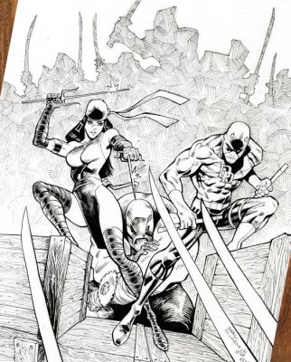 Domenech, Sergi - Daredevil & Elektra #174 Homage à la couverture (Frank Miller) - Hand Signed Original Ink Artwork | Catawiki