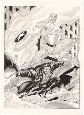 Tom Derenick | Dynamic Forces Lithograph Art (Captain America & Wolverine)(Huge) | Nostalgic Investments
