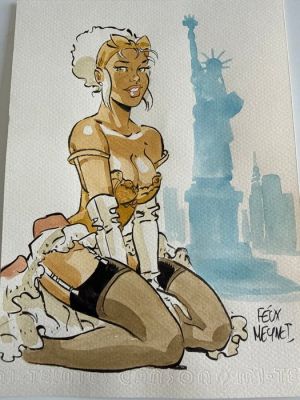 Meynet, Félix - 1 Original colour drawing - Mirabelle en petite tenue à New-York | Catawiki
