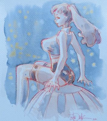 Andreae, Jean-Baptiste - 1 Original drawing + Artbook - The Baloon Circus Girl - Linda - 2020