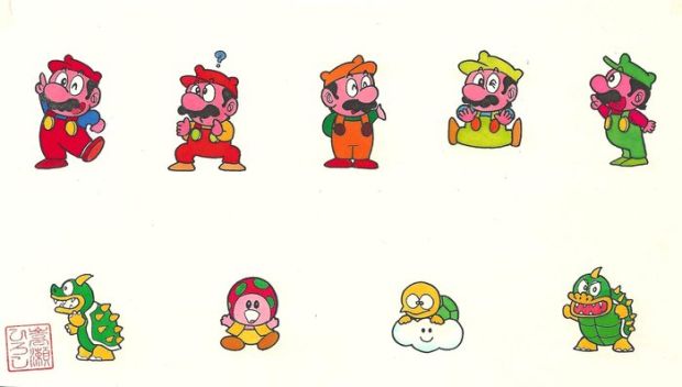 Hiroshi Takase - 1 Original colour drawing - Super Mario-kun | Mario Bros - Character model sheet - 1993 | Catawiki