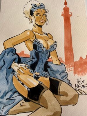 Meynet, Félix - 1 Original drawing - Meynet, Félix - Mirabelle coquine à Paris sur la place Vendôme | Catawiki