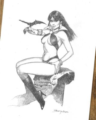 Sanjulian – Vampirella avec une chauve-souris - Hand Signed Original Pencil Artwork | Catawiki