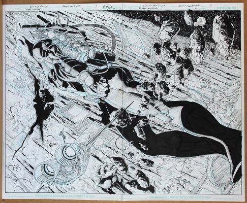 Ethan Van Sciver | Tavola originale double splash per Green Lantern 43 p. 8-9. Cm. 53 x 43,5. DC COMICS. Year 2015. Signed. | Art e Fumetto