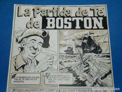 (BE2) DIBUJO ORIGINAL DE BEYLOC - LA PARTIDA DE TE DE BOSTON , EDT MARCO , 42 X 29‘5 CM