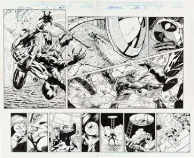 Walter McDaniel and Alp Altiner Deadpool  #23 "Dead Reckoning Part 1" Double-Page Spread 32-33 Original Art  (Marvel...