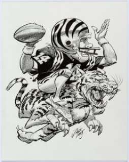 Jack Davis - Cincinnati Bengals Illustration Original Art (Hot Shots, ca. 1990). The rambunctious cartoonist - | Heritage