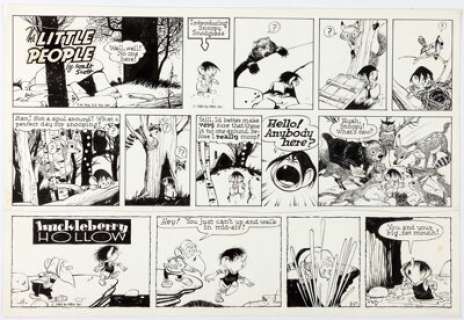 Walt Scott The Little People and Huckleberry Hollow Sunday Comic Strip Original Art dated 3-17-63 (NEA, 1963). -