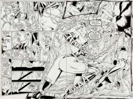 Ed Benes and Doug Selogy Artemis: Requiem #3 Double Page Spread 16-17 Original Art (DC, 1996).... (Total: 2 Original Art)