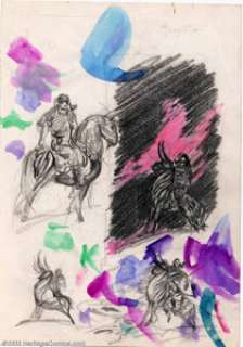 Frank Frazetta - Original Sketches, Horses and Riders (undated). This page of preliminary sketches by Frank - | Heritage
