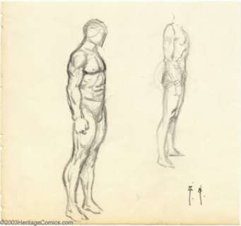 Frank Frazetta - Original Sketch, Two Torsos (undated). A pair of male bodies, one with a head, the other without. - | Heritage