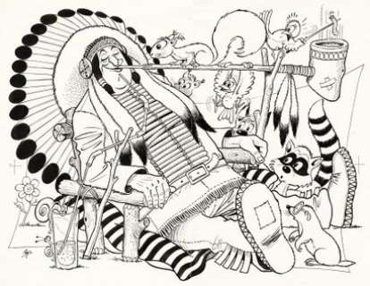 Roger Bussemey | Le calumet, dessin original grand format Ã  l’encre de chine réalisé pour un poster du journal Fripou… | Septimus