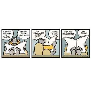 Philippe Geluck (Né En 1954) | A Monaco les rues ne sont plus sûres Acrylique sur toile 2025 Triptyque Chaque toile : 80 x 80 cm | HVMC