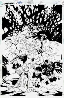 Doug Mahnke , Tom Nguyen - Jla #75 Cover (Superman, Batman & Wonder Woman Battle an Aquaman God!) 2002