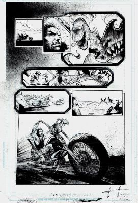 Sam Kieth - X-Men Unlimited #9 Title Splash (Wolverine Battles Dinosaurs & Samurai, Then Races Away on Motorcycle!)