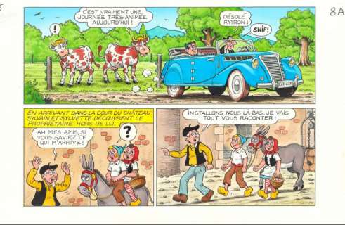 Sipp André - planche originale en couleur (8a) -Sylvain et Sylvette - il faut sauver Castel-Bobeche
