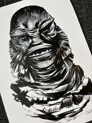 Chris Askham | Creature From The Black Lagoon Pen & Ink Art | Raremarq (Buy It Now)