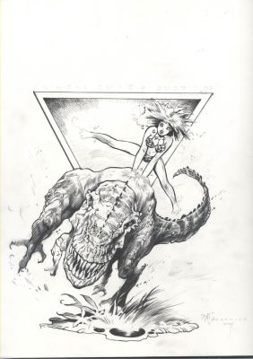 Steve Mannion | Steve Mannion Pinup Or Splash - Sexy Bikini-Clad Jungle Chick on the Back of a Dinosaur | Koch Comic Art