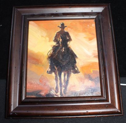 Val Mayerik | Cowboy on Horseback Painted Art in Frame - Signed | Anthony’s Comic Book Art
