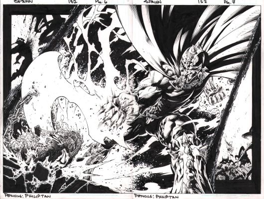Danny Miki, Philip Tan | Spawn #152 Pgs.6&7 Dps - Brutal Spawn Splash - Signed - 2006 | Anthony’s Comic Book Art