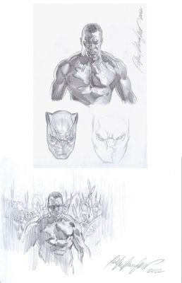 Felipe Massafera | Black Panther #12 Cover Prelims (4 Black Panther Cover Prelim Images Drawn on 2 Drawing Papers!) | Romitaman