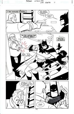 Terry Beatty Tim Levins | Batman: Gotham Adventures #54 P 11 Semi-Splash (Batman & Robin Get Shot At Point Blank!) 2002 | Romitaman