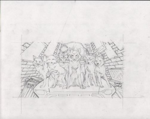 Art Nichols | Pack of Wolves on the Hood of a Car Illo/Storyboard Pencil Art - Signed | Anthony’s Comic Book Art