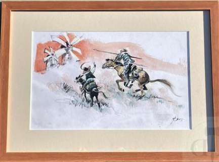 Follet René/Dessin original illustrant Don Quichotte et… | Dagoty