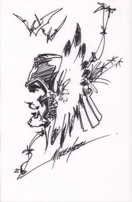 Mike Grell | Warlord Profile Ink Sketch - Signed | Anthony’s Comic Book Art