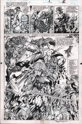 Rafael Kayanan | Conan the Adventurer #1 P.5 - Action Half Splash Detailed Panel - Signed - 1994 | Anthony’s Comic Book Art