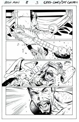 Greg Land, Jay Leisten | Iron Man #8 P 3 (Iron Man Battles Death’s Head!) 2013 | Romitaman