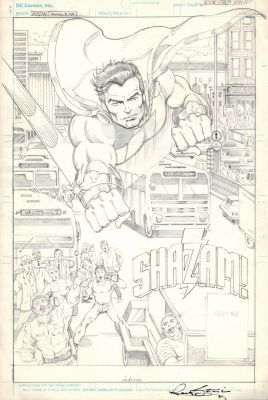 Rick Stasi | Shazam Unpublished Splash (Large Flying Shazam!) 1988 | Romitaman