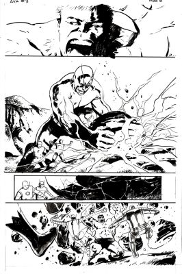 Gabriel Hardman | Avengers Vs. Atlas #3 P 8 Semi-Splash (Original Iron Man, Giant Man, & Atlas Battle the Hulk!) | Romitaman