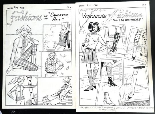 Dan Decarlo | Decarlo Large Archie Art - 2 Pin-Up Pages Sold As a Pair - Fall Fashions with Betty And Veronica Issue Laugh # 179 Page Pair | Koch Comic Art
