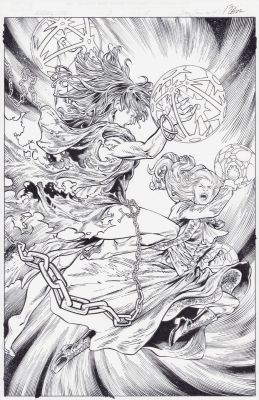 Jay Leisten | Marvel 1776 #3 - Morgan Le Fay Vs Clea Splash Page - 2026 Signed Issue 3 Page 1 | Anthony’s Comic Book Art