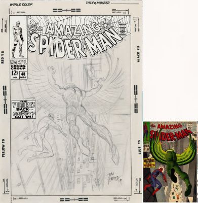 John Romita Sr. | Romita Sr, John - Amazing Spider-Man #48 Large Pencil Cover, Spidey Vs Vulture Blackie Drago - First Appearance 1967 | Cool Lines Art