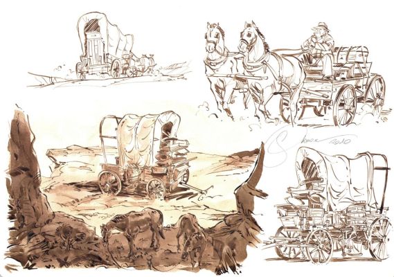 Salomone Paul | Illustration originale de recherche pour le Tome 1 de l’Homme qui n’aimait pas les armes à feu Chariot | Galerie Napoléon