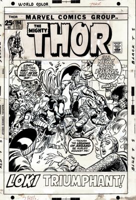Frank Giacoia, John Buscema - Thor #194 Cover (Thor Battles 6 Creatures & Loki.... To Save Sif!) 1971