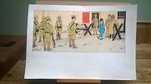 Wasterlain, Marc - Dessin original en couleurs - Hommage Ã  Hergé "Tintin Le Lotus Bleu" - Jeannette Pointu | Catawiki