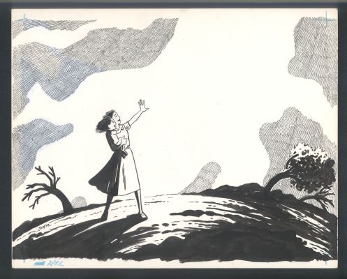 Beto Hernandez - Beto Hernandez Love And Rockets Calendar Art - Mother + Child Enjoy a Windy Day Issue 1990 Calendar