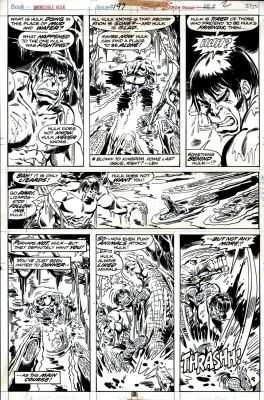 Joe Staton Sal Buscema | Incredible Hulk #197 P 2 (Hulk in 7 of 7 Panels Battling 3 Alligators in Man-Thing’s Swamp!) 1975 | Romitaman