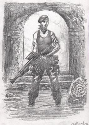 Clint Langley – Female Marine illustration – 8×6 inches | Berserker Art