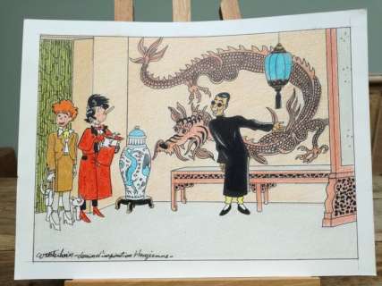 D’après Tintin - Dessin original en couleurs - Hommage Ã  Hergé "Le lotus bleu" - Other - (2018) | Catawiki