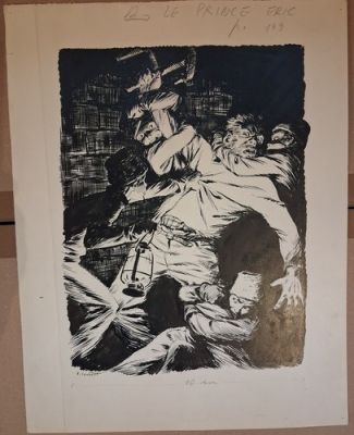 DESSIN ORIGINAL DE PIERRE JOUBERT POUR LE LIVRE "LA TACHE DE VIN" LE PRINCE ERIC