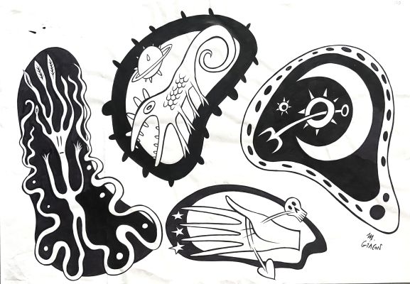 Massimo Giacon | Original illustration on paper cm. 42x29,5. Ink and felt. Some folds. Code 2161. | Segni e Disegni