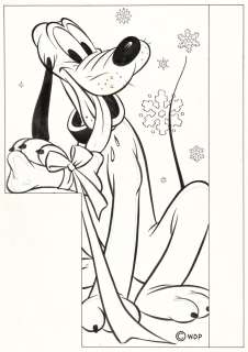 (WALT DISNEY STUDIOS / HANK PORTER / ANIMATION) Two Christmas-themed illustrations of Pluto and Goofy. | Swann Galleries